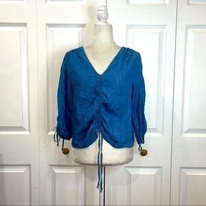 Girl Krazy Blue Ruched V-Neck Blouse